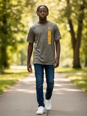 Nike Steelers Youth XL Dri-FIT Shirt Gray Gold NFL Tee 18/20